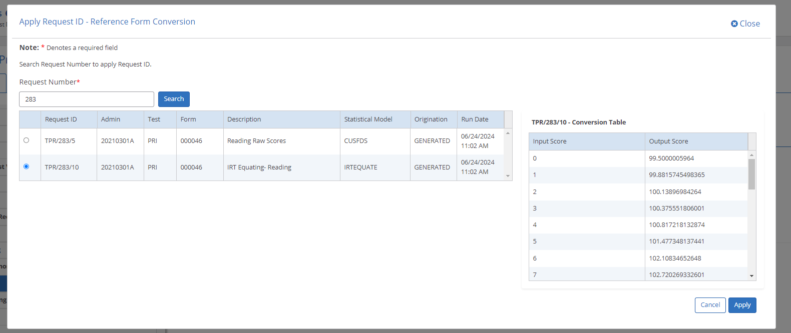 Equating test settings conversion 2